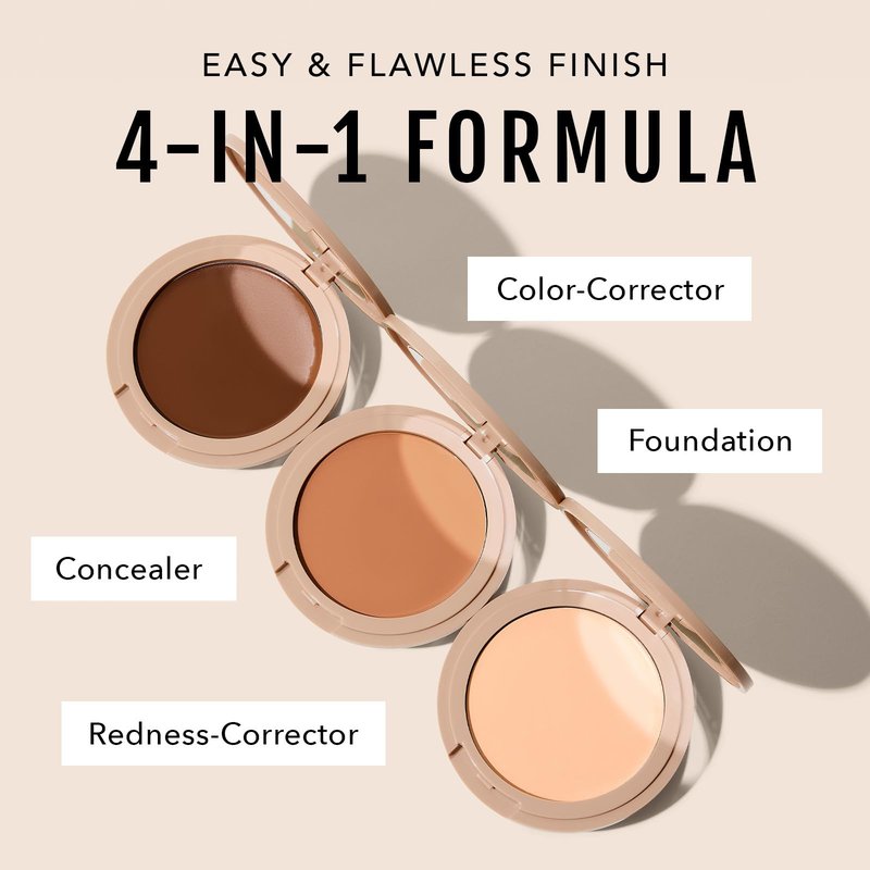 No Makeup Makeup Foundation + Brush Duo, Cream-Balm Formula Conceals, Corrects and Camouflages with Skin-Tone Adaptive Flexshade Technology, Buildable, Long-Lasting, Cruelty-Free, Vegan, Light Medium
