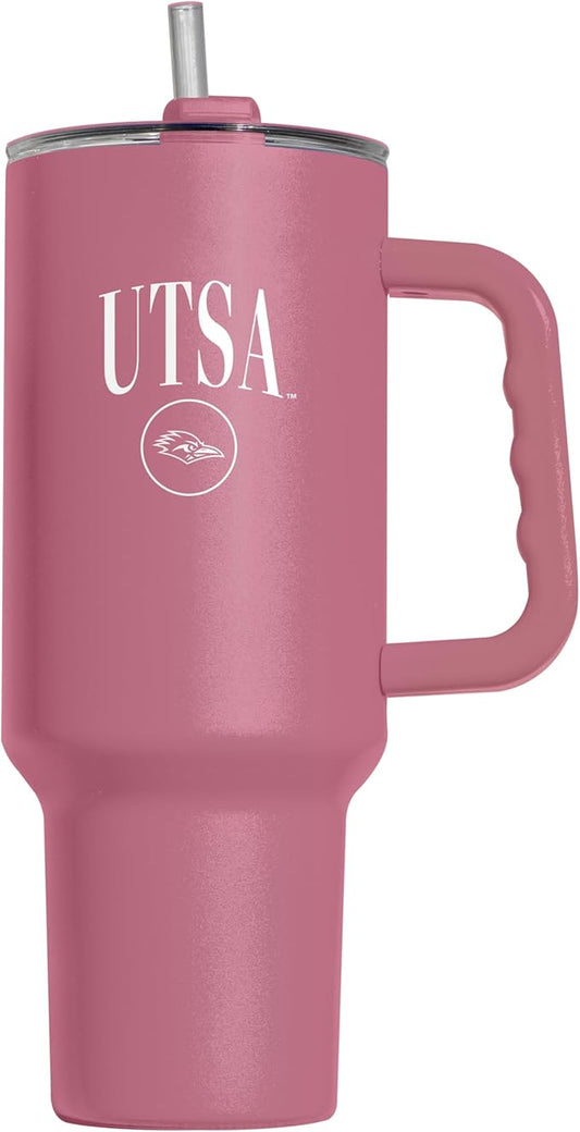 Logo Brands NCAA UTSA Roadrunners Berry 40 oz Tumbler with Handle - Stylish Everyday Use Powder Coated-Stainless Steel with Straw- Keeps Cold For Hours