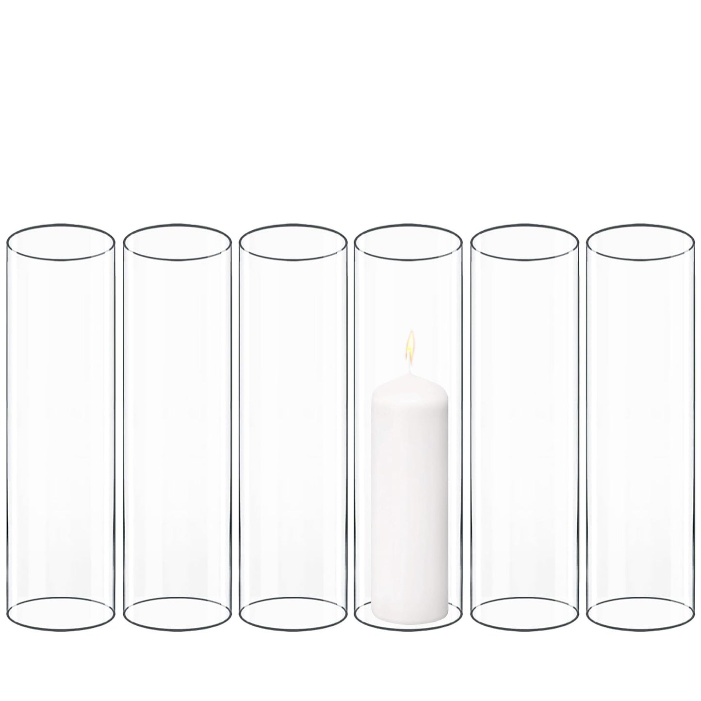 CYS EXCEL 6 PCS (H:10" D:3"") Open Ended Glass Hurricane Candleholder Tube Shade Bottomless Candle Chimney Cover"