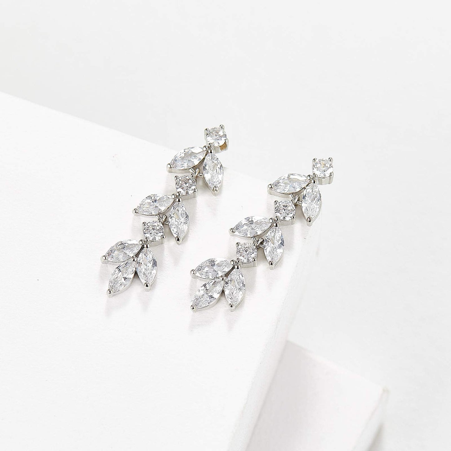 SWEETV Cubic Zirconia Wedding Earrings for Brides Bridesmaids, Elegant Marquise Bridal Dangling Earrings, Crystal Drop earrings for Women Jewelry Gifts, Silver