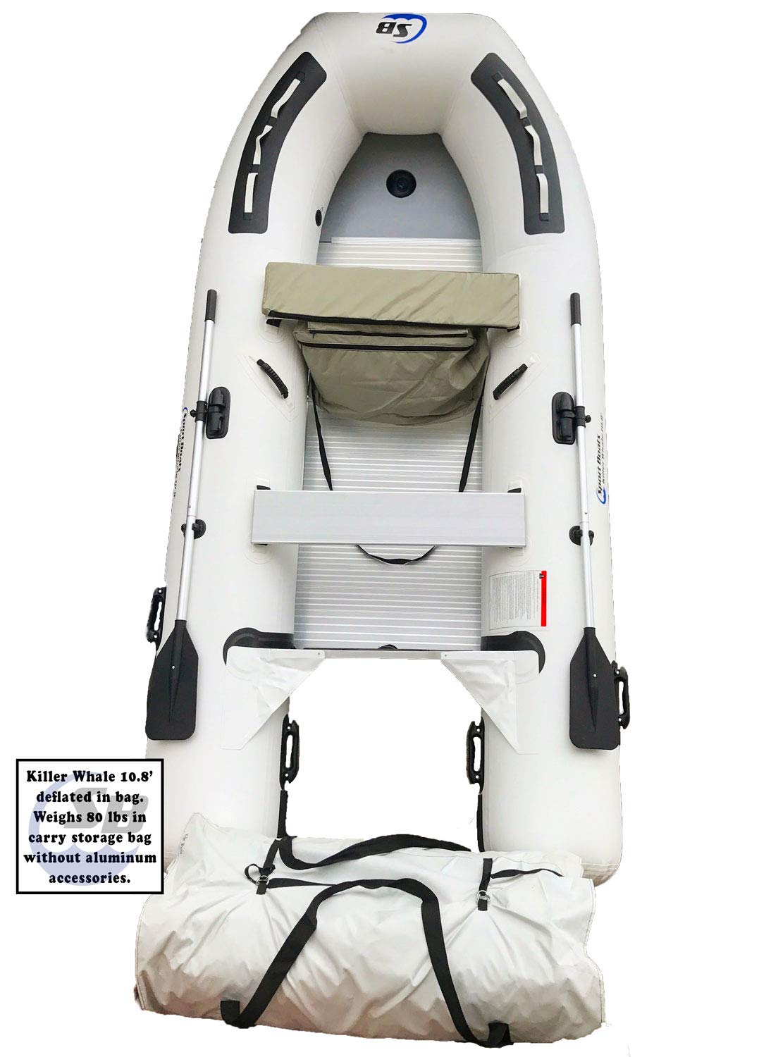 Inflatable Sport Boats Killer Whale 10.8' - Model SB-330 - Aluminum Floor Premium Heat Welded Dinghy with Seat Bag