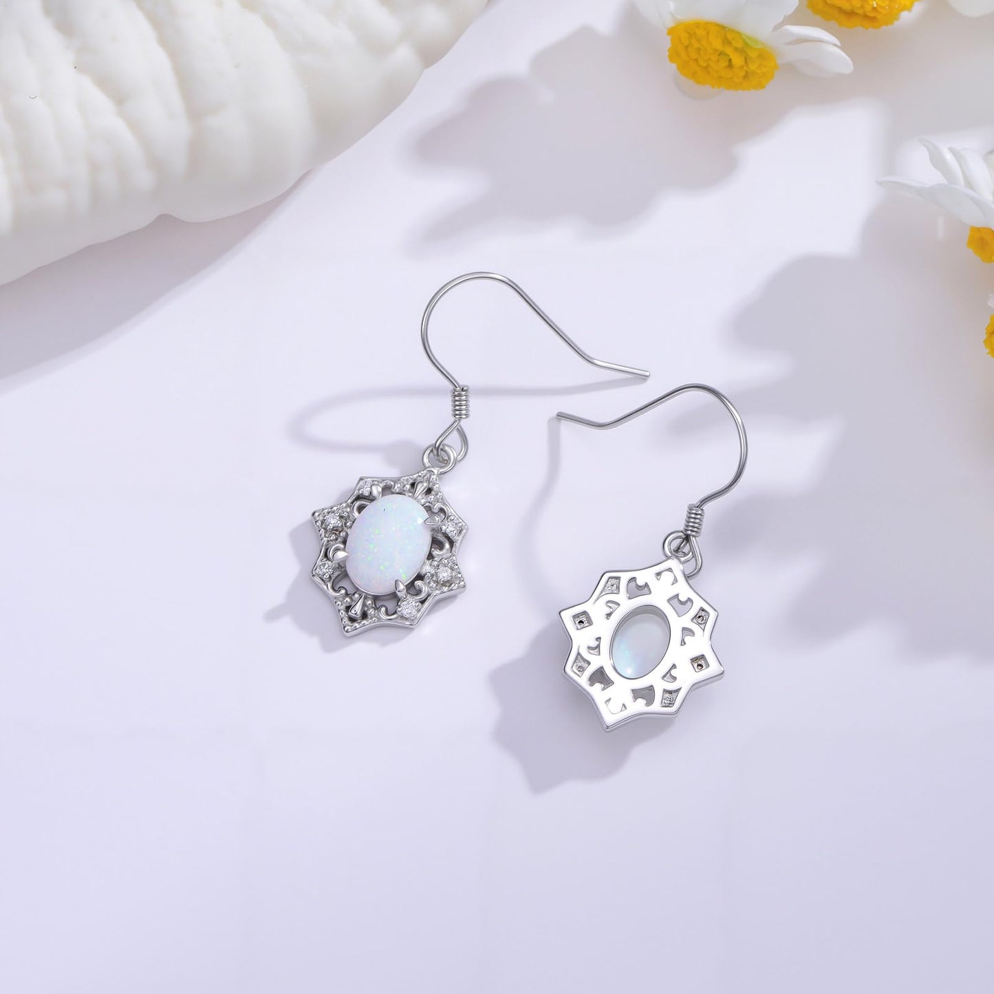 MOTIEL Vintage Opal Dangle Earrings for Women 925 Sterling Silver Genuine Opal Dangle Drop Earrings with Diamond October Birthstone Jewelry Gift for Mother Wife - Style B