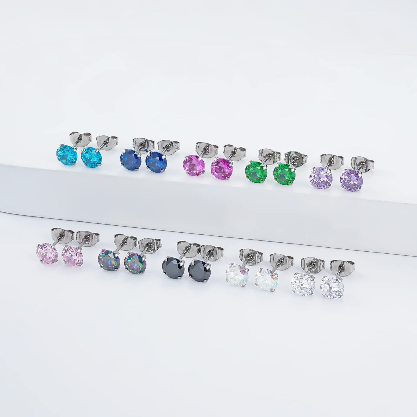1 Pair Implant Grade Titanium Stud Earrings Set Hypoallergenic 3mm 4mm 5mm 6mm Cubic Zirconia G23 Titanium Earring Studs for Women Men for Sensitive Ear (6mm purple)