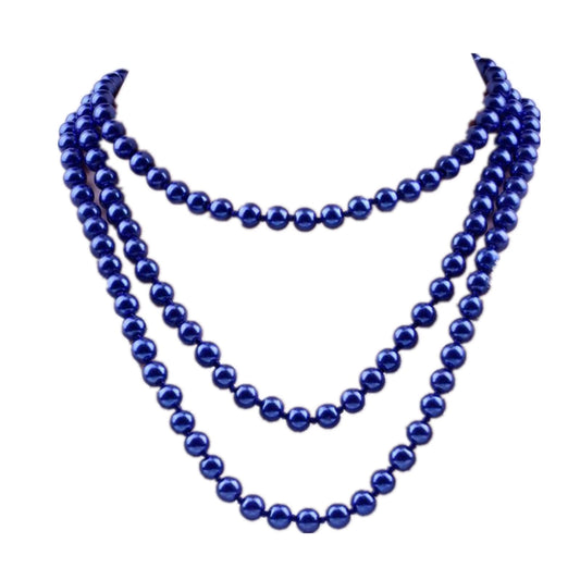 1920s Long Pearl Necklace Faux Pearls Necklace Imitation Beaded Long Pearls Necklace 1920s Gatsby Costume Jewelry-blue
