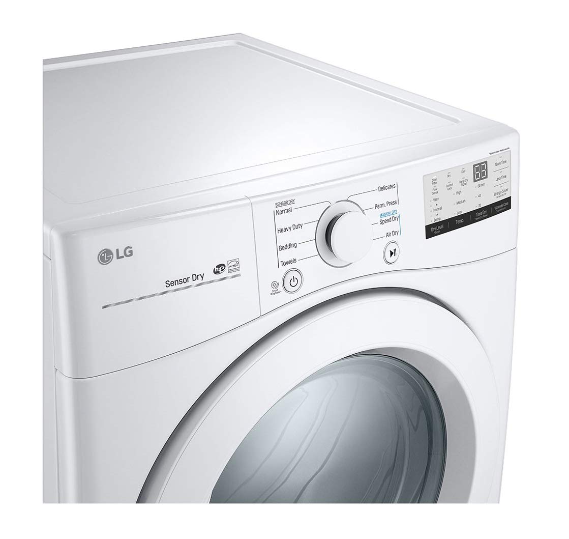 LG 7.4 Cu. Ft. Vented Stackable Electric Dryer in White with Sensor Dry