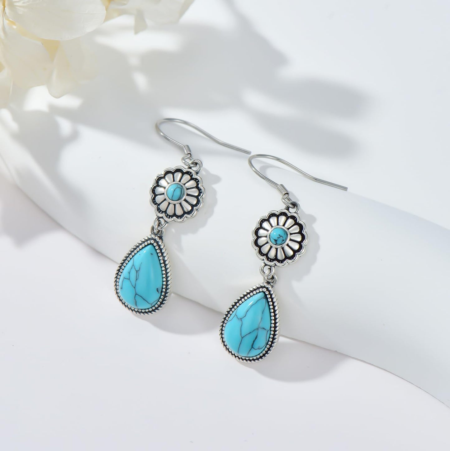 KoyeKei Colloca Western Earrings for Women 925 Sterling Silver Turquoise Colloca Dangle Drop Earrings Teardrop Vintage Boho Jewelry Country Cowboy Carter Concert Gifts for Cowgirl