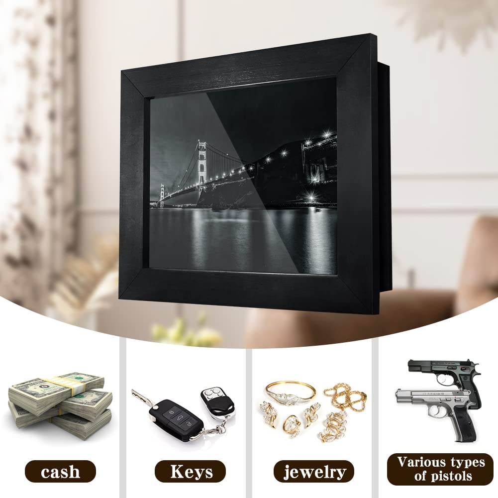 Hidden Gun Storage - Concealment Gun Safes for Pistols, Weapon Hiding Furniture Secret Decor Solid Wooden Handgun Picture Frames Box (Black)