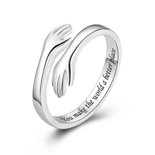ACJFA Hug Rings for Women Sterling Silver Adjustable Ring for Women Daughter Hand Ring Jewelry for Birthday Gifts Holiday Gift for Teen(You make the world a better place)