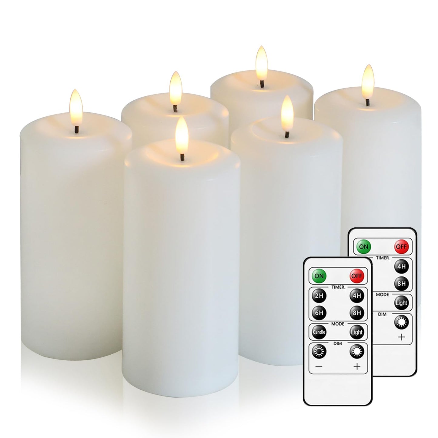 Hinabichan Flameless Candles Battery Operated with Remote and 2/4/6/8 H Timer, 6pcs Flickering Fake Electric Candles for Festival Wedding Home Party Decor (D3 x H 6") (White)"