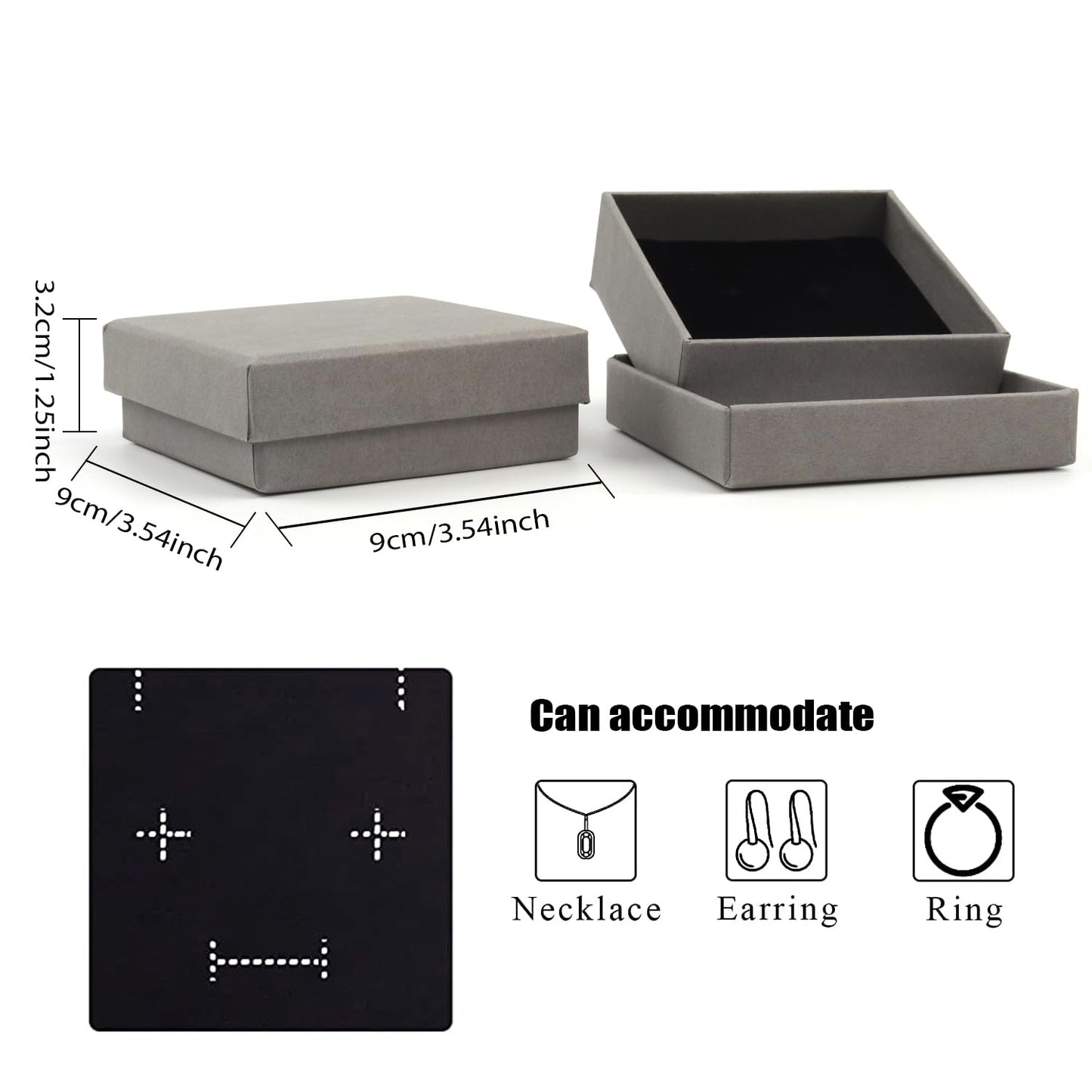 Coobbar Gift Box Necklace Earring Ring Box Gift Box,12 Pieces Square Cardboard Jewelry Gift Boxes,Cotton Filled Cardboard Paper Jewelry Box Gift Case (3.5x3.5x1.25 Inches) (Gray)
