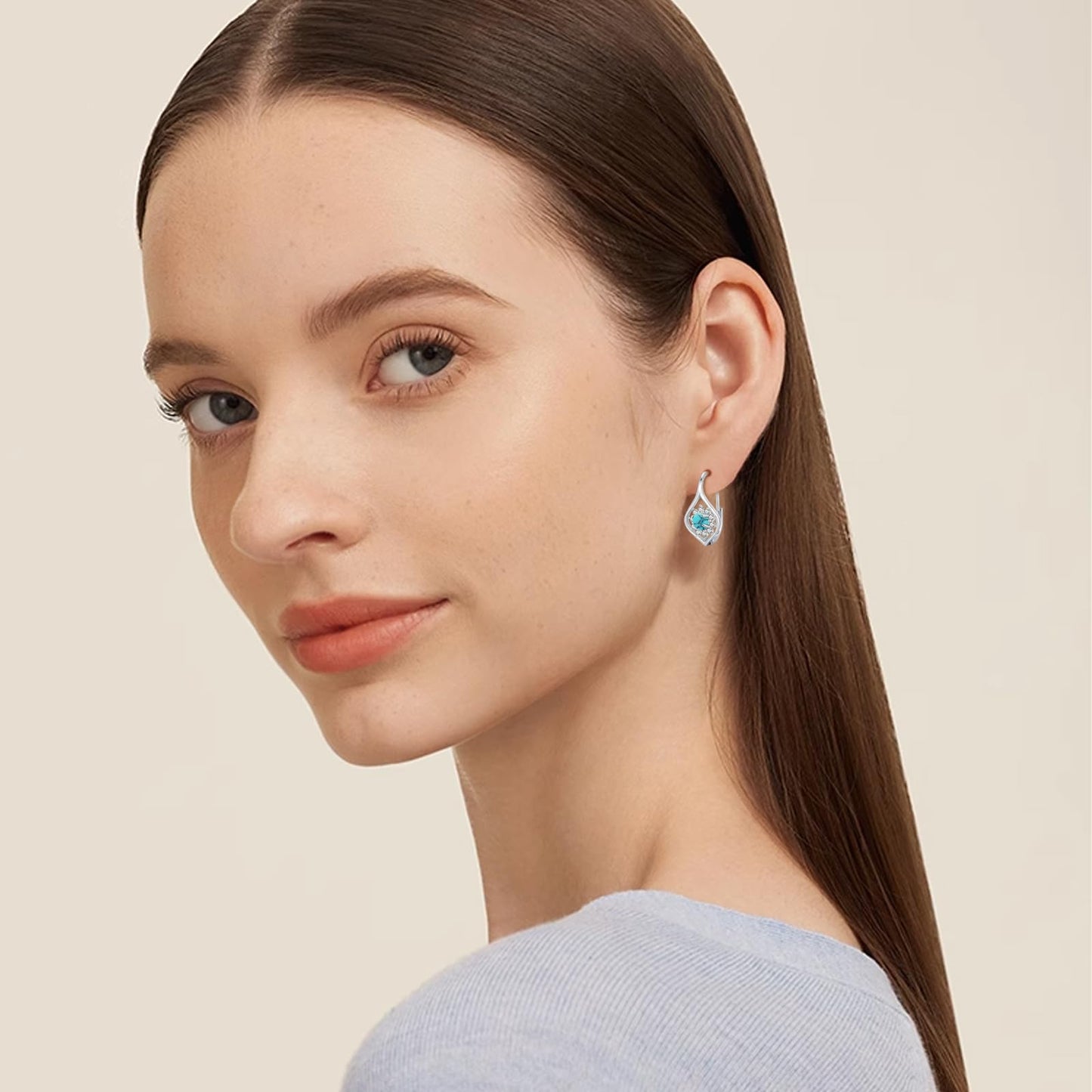 Turquoise Earrings 925 Sterling Silver Turquoise Bohemia Leverback Earrings Jewelry for Women Hypoallergenic Earrings for Sensitive Ears