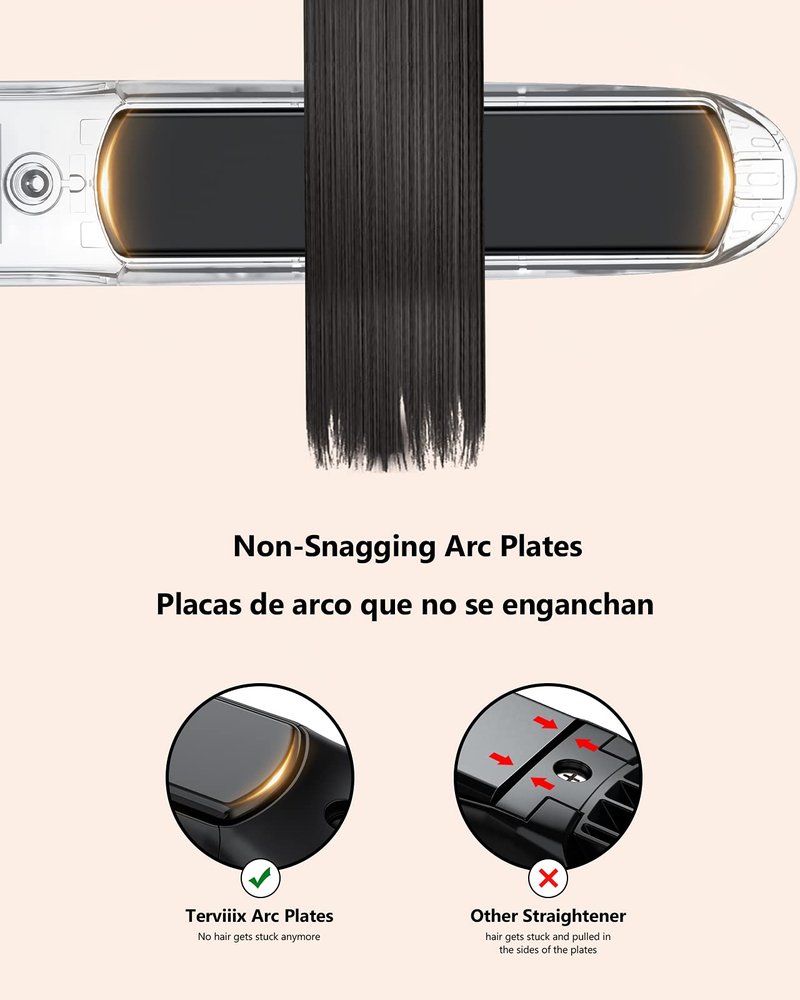 Terviiix Non-Snagging Ceramic Flat Iron Hair Straightener 1 inch, Plancha De Cabello,3X Less Damage Hair Straightener and Curler, 15s Fast Heating, 5 Adjustable Heats, Max 450°F