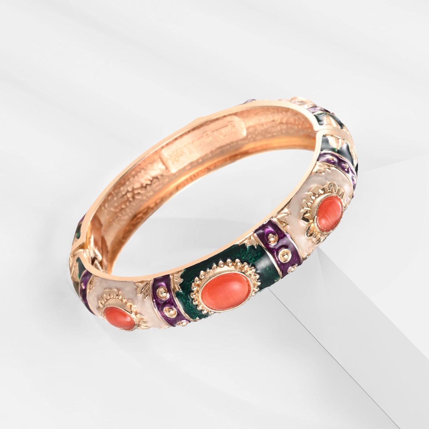 UJOY Enamel Bracelets Pack of 5 Colorful Cloisonne Rose Gold Flower Engraved Bangles for Women Jewelry Gift Pack in a Box 5PCS 7735