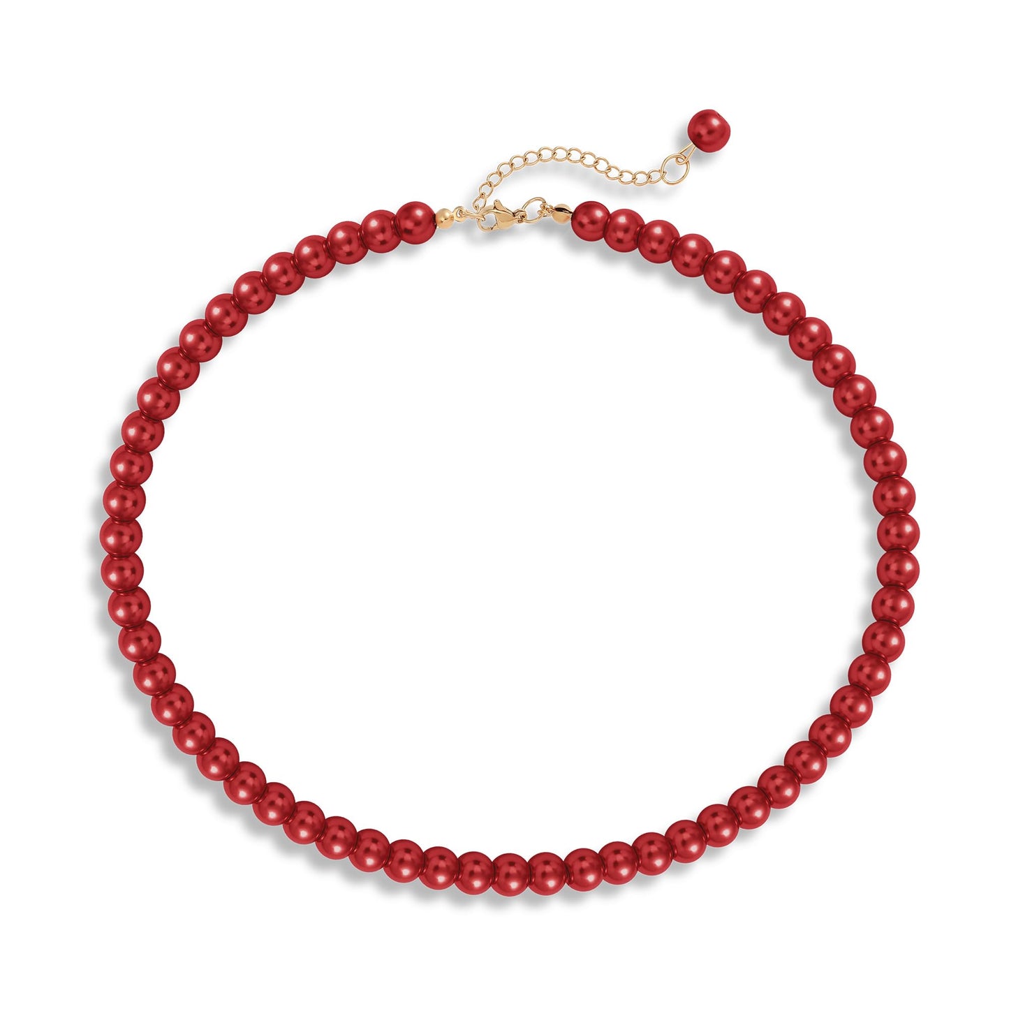 LAYWAF Carnelian Red Imitation Pearl Necklace for Women, Fake Pearl Choker Mom Necklace, Dainty 8MM Beaded Necklace, Simple Faux Pearl Accessories Costume Jewelry