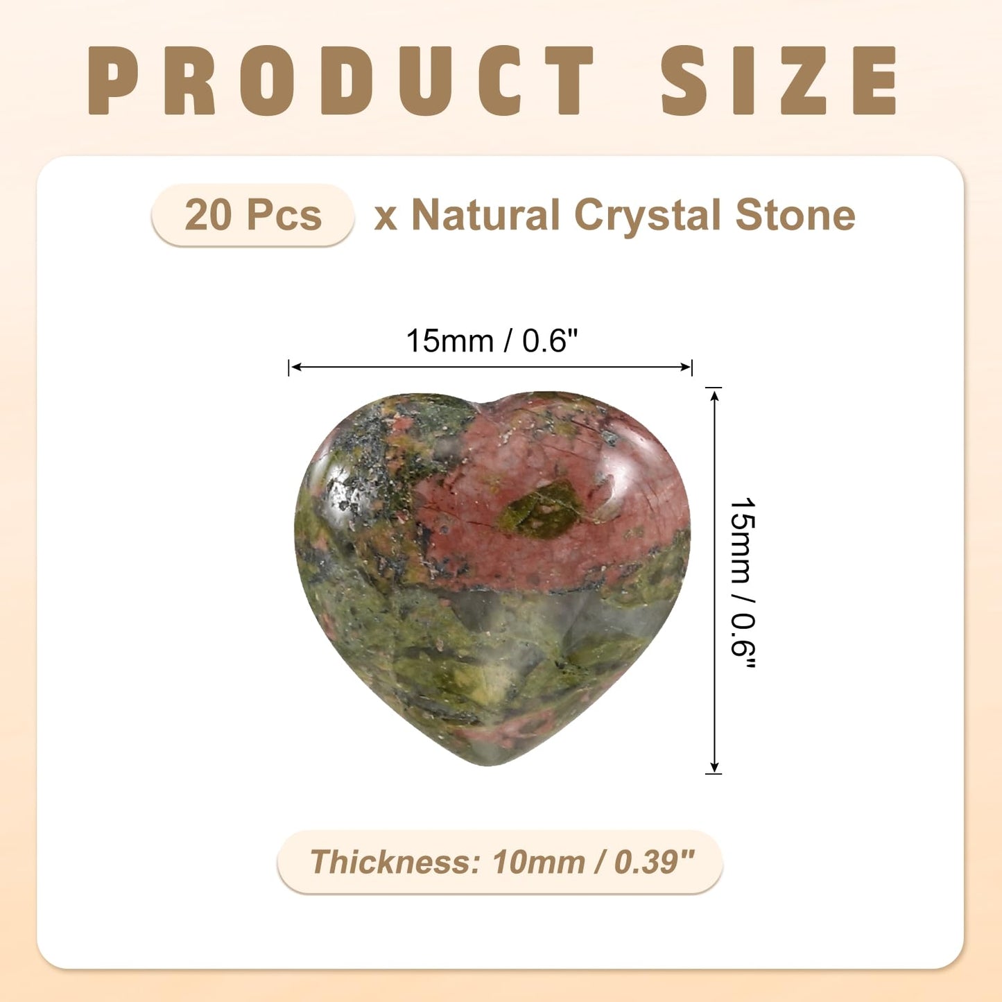 PATIKIL 20Pcs Natural Heart Shaped Crystal Stone, 0.6 Inch 3/8" Thick Mini Polished Love Gemstone Crystal, Pocket Rock Engraved Worry Stones for Women Gifts Meditation, Unakite