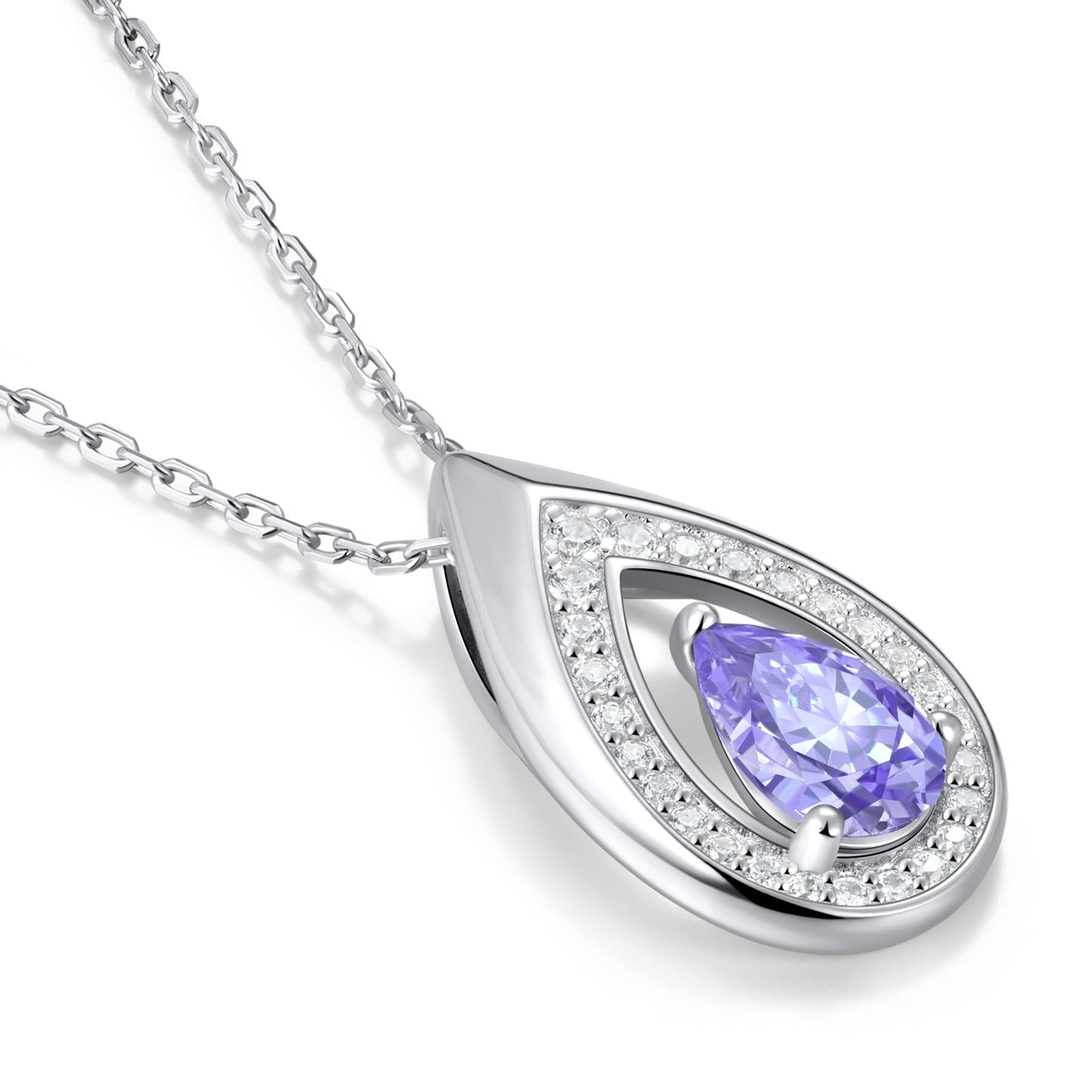 Kstyle 925 Sterling Silver Amethyst February Birthstone Pendant Necklace Teardrop Jewelry Valentine's Day Anniversary Birthday Gift for Wife Girlfriend Mom Sister Non Tarnish