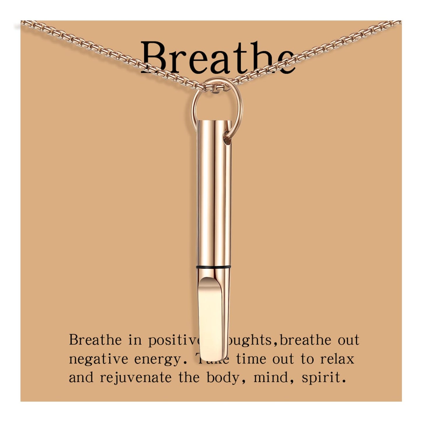 hooppoo Quit Smoking Necklace, Anxiety Relief Breathing Inhaler with Essential Oil Pad - Aromatherapy Diffuser Pendant for Smokers, Stainless Steel Necklace for Women & Men (Rose Gold)