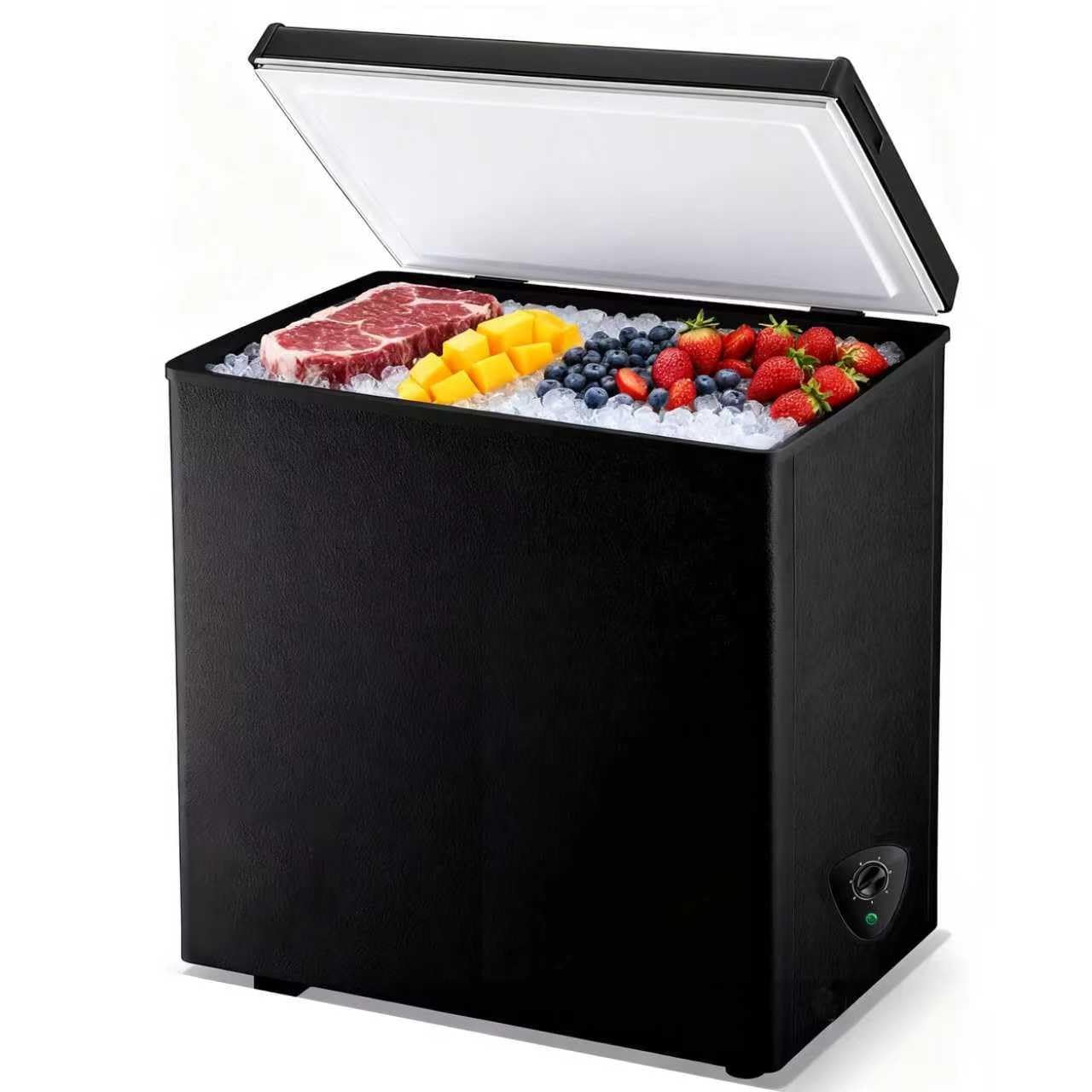 4.99 Cubic Feet Deep Chest Freezer Compact Freezers with Adjustable Thermostat Top Open Door Freezer Compressor Cooling with Rmovable Storage Basket for Home Kitchen Office and Bar (Black)