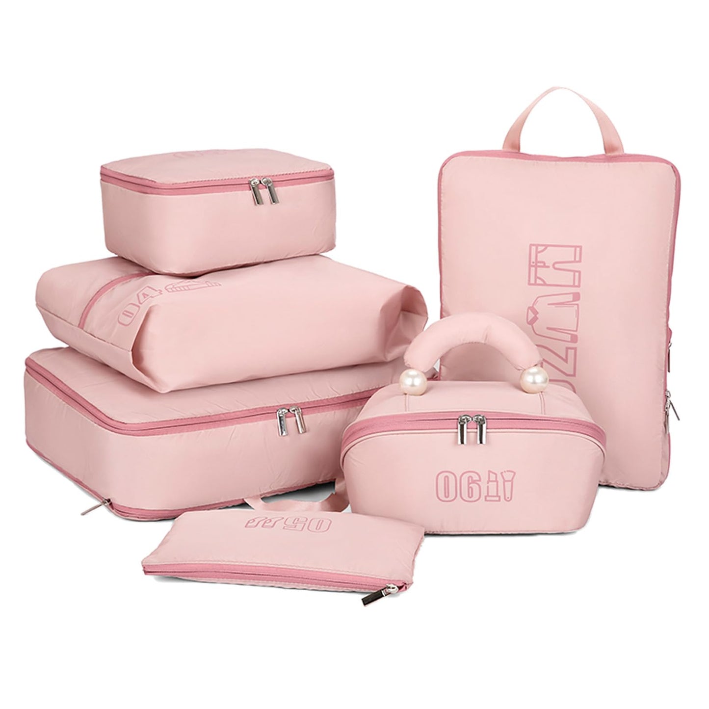 6 Set Compression Packing Cubes for Travel, Gifts for Women Mom, Anti-Tearing Suitcase Organizer for Luggage with Shoe & Hanging Toiletry Bag, Vacation Essentials & Accessories for Cruise Ship, Pink