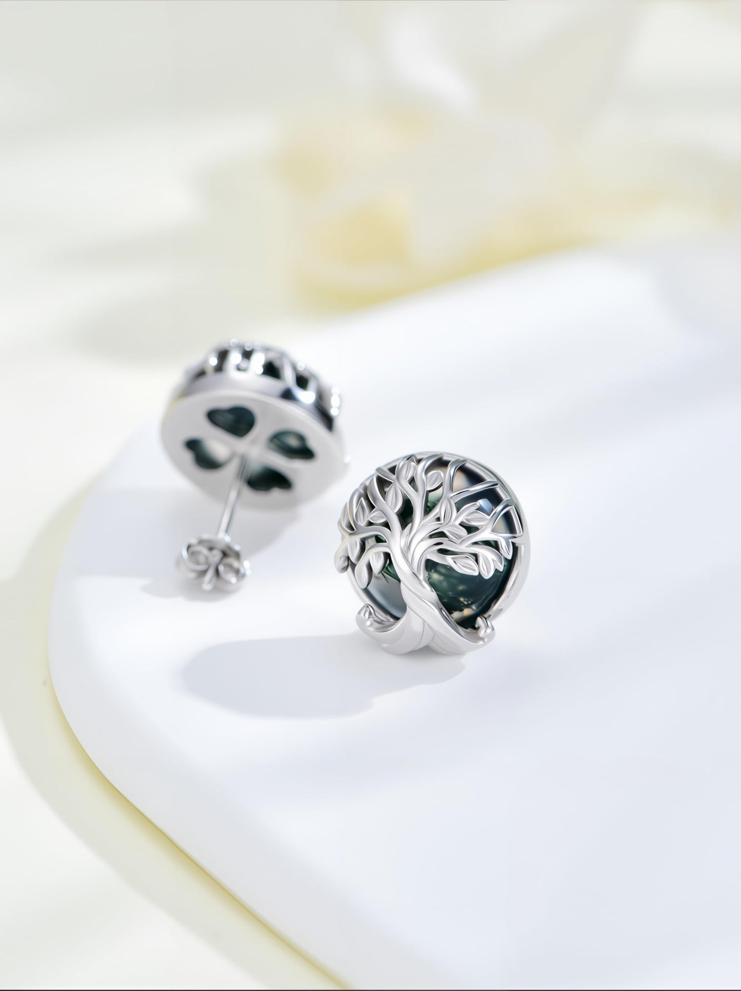 WINNICACA Tree of Life Stud Earrings Sterling Silver Moss Agate Stud Earrings Tree Jewelry Gifts for Women Mom Birthday Mothers Day Gifts for Grandma Wife Her