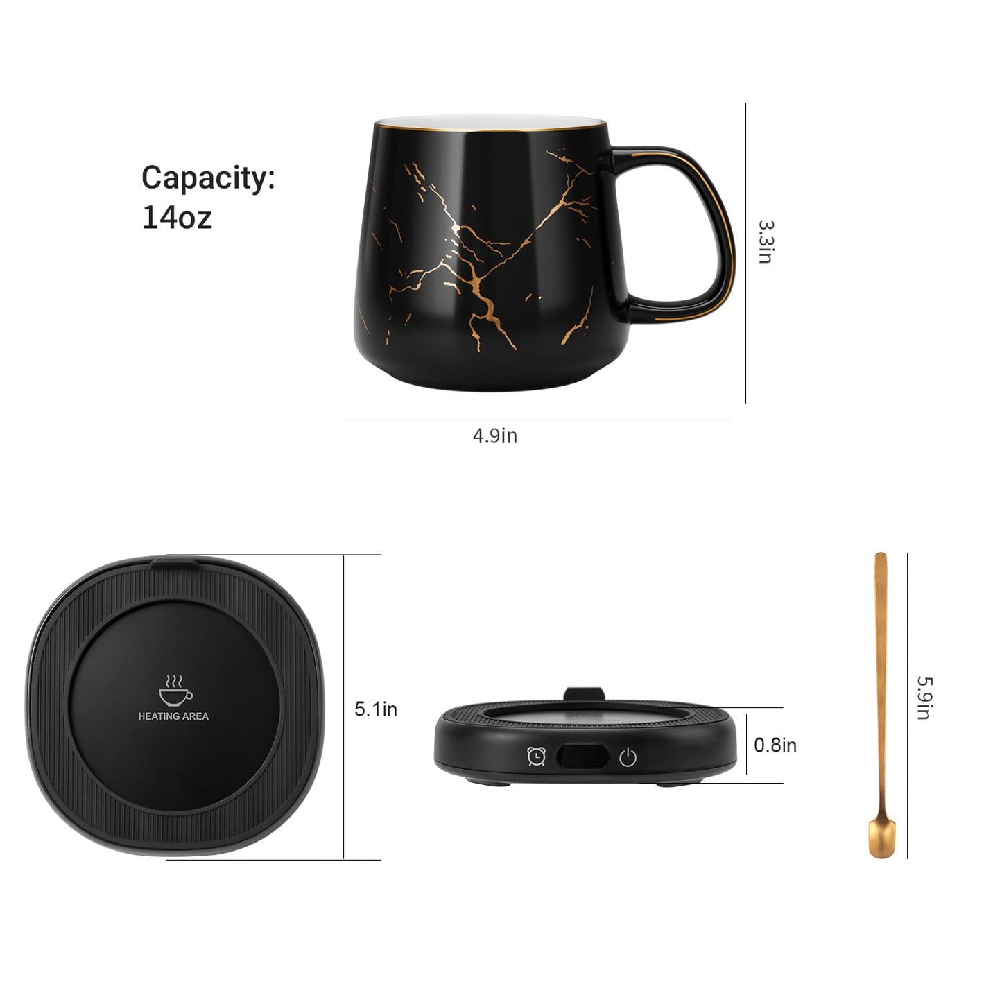 Coffee Mug Warmer & You are Awesome Mug Set, Electric Cup Warmer with Auto Shut Off, 4 Temperature Setting Smart Beverage Warmer, 8-Hours Auto Shut Off (Luxury Marbling Mug)