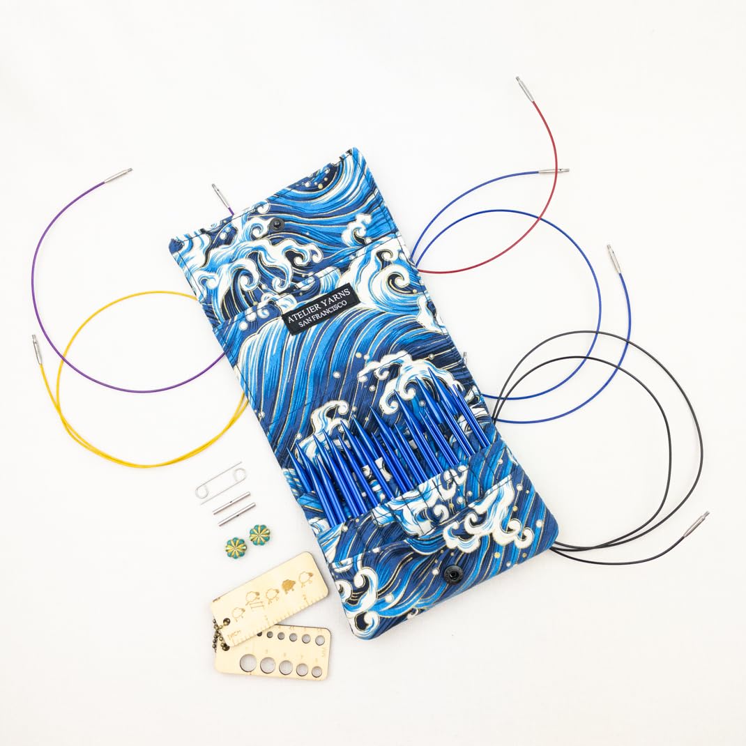 Atelier Interchangeable Knitting Needles, Stainless Steel, Knitting Needles Set with 14 Needle Sizes (Blue)