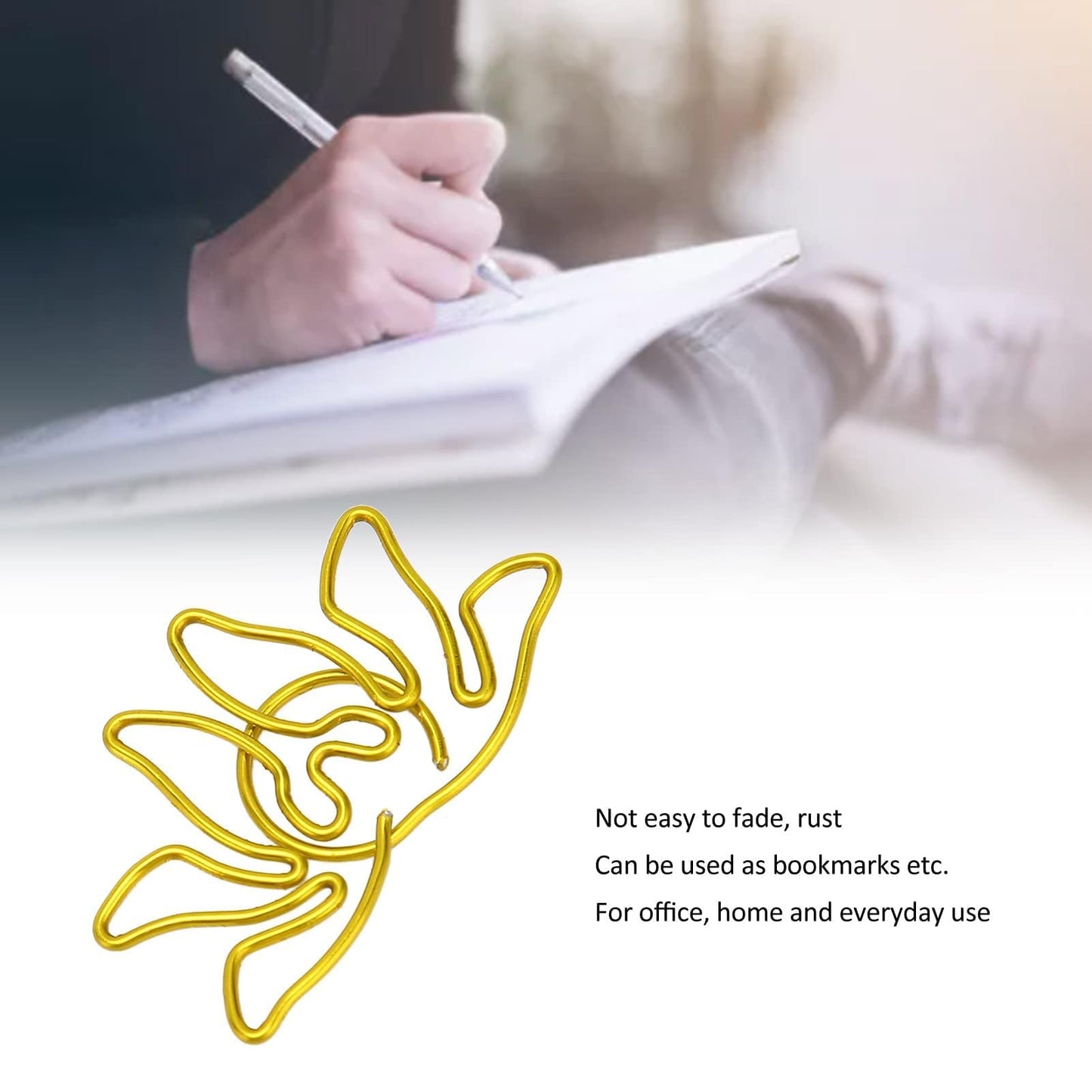Kukyller 100PCS Small Gold Paper Clips, Small Metal Lotus Flower Shaped Paper Clips Decorative Paperclips Portable Office Supplies for Office School Home Desk Organizers