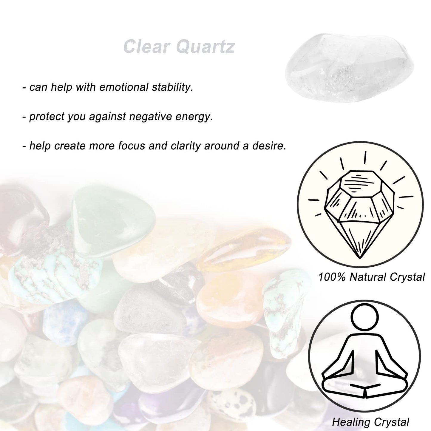 Clear Quartz Healing Crystal Stones, 1.25-2.0" Large Reiki Healing Gemstones Natural Tumbled Polished Stones for Energy Witchcraft Therapy Meditation
