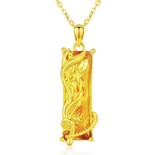 AENEAS Pentagram Necklace 925 Sterling Silver Gold Plated Pentacle Wiccan Citrine Pendant Tetragrammaton Star Jewelry Gifts for Her Wife Women