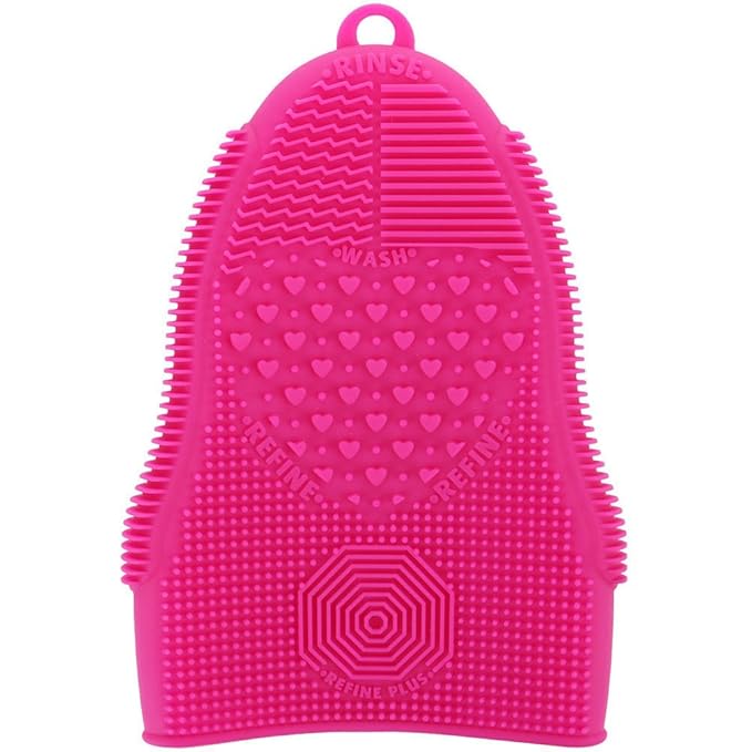 ScivoKaval Makeup Brush Cleaner Glove Mat Mitt Silicone Cosmetic Cleaning Scrubber Tool Face Brushes and Eye Brush Washing Pad Pink (Rose Red)