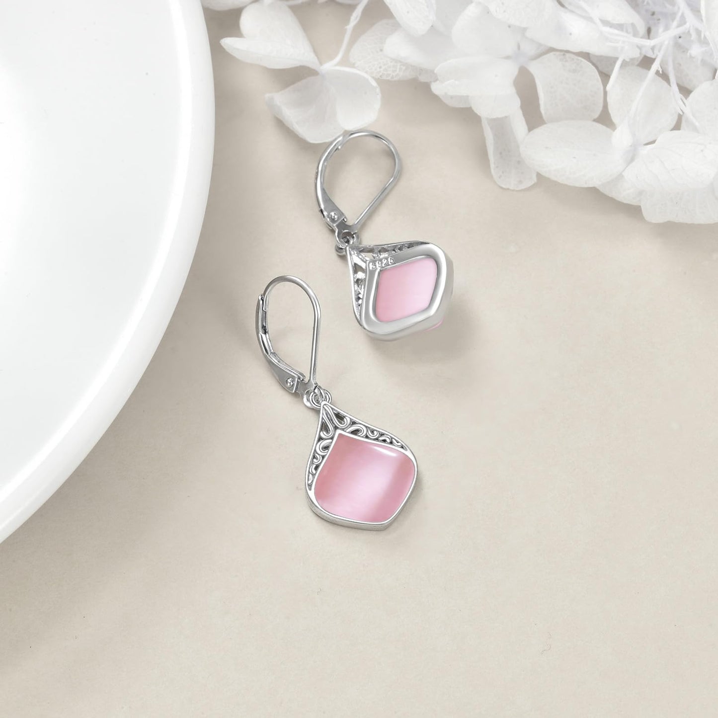 Pink Opal Teardrop Earrings Sterling Silver Filigree Irish Celtic Teardrop Drop Earrings Jewelry Gifts For Women