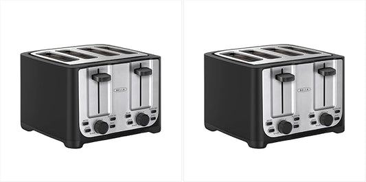 bella 4 Slice Toaster with Auto Shut Off,Extra Wide Slots & Removable Crumb Tray and Cancel,Defrost & Reheat Function,Toast Bread-& Bagel,Black,(Pack of 2)