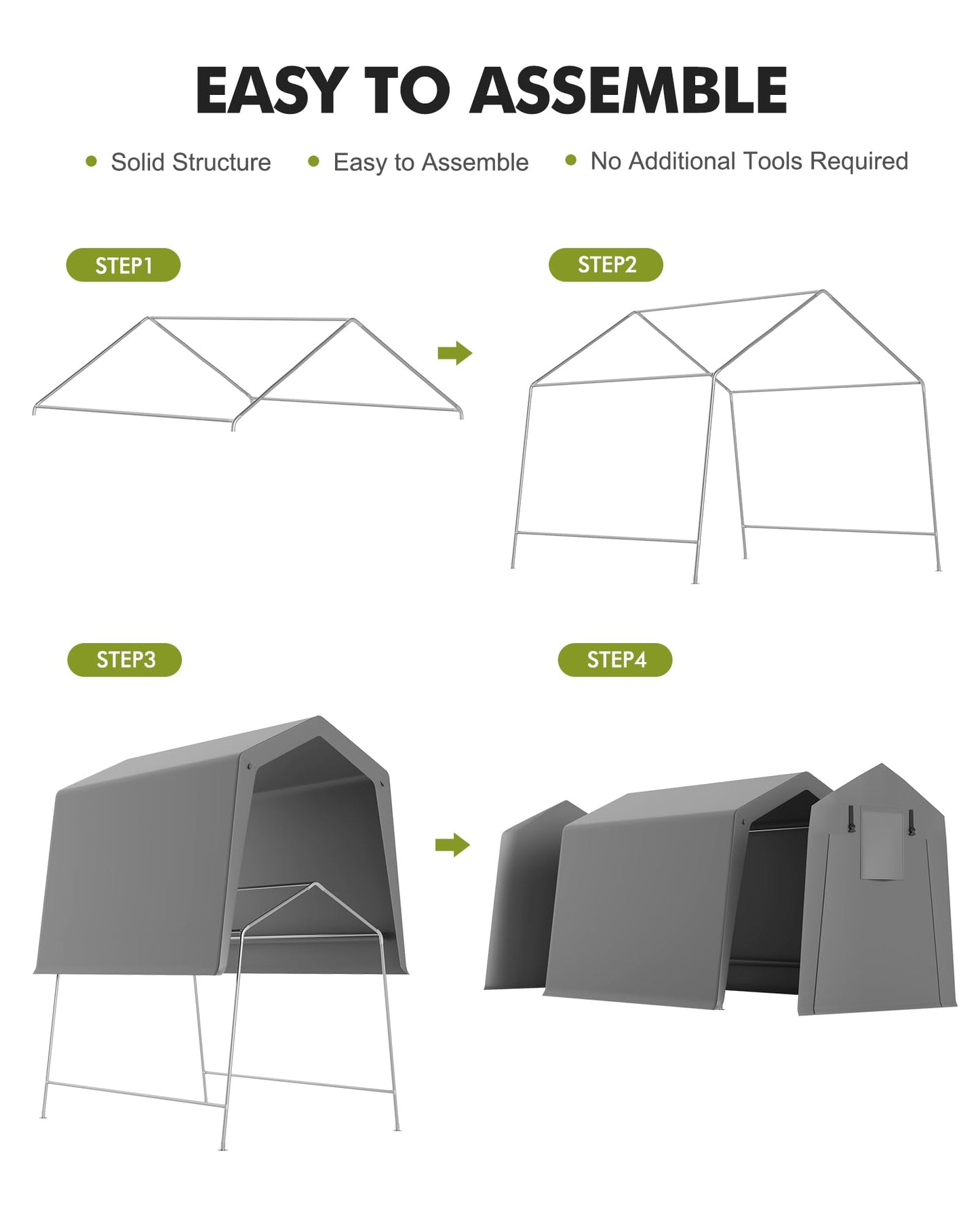 GarveeLife 6 x 8 ft Carport Storage Shed, Portable Garage with Roll-up Zipper Door, Heavy Duty Waterproof Tarp, Storage for Motorcycle, Bike, Firewood, Garden Tools