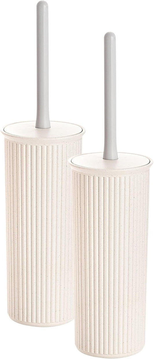 Eco-Friendly Decorative Plastic Toilet Bowl Brush and Holder Set, (2 Pack) Cleaner Scrubber for Bathroom - Ribbed Design