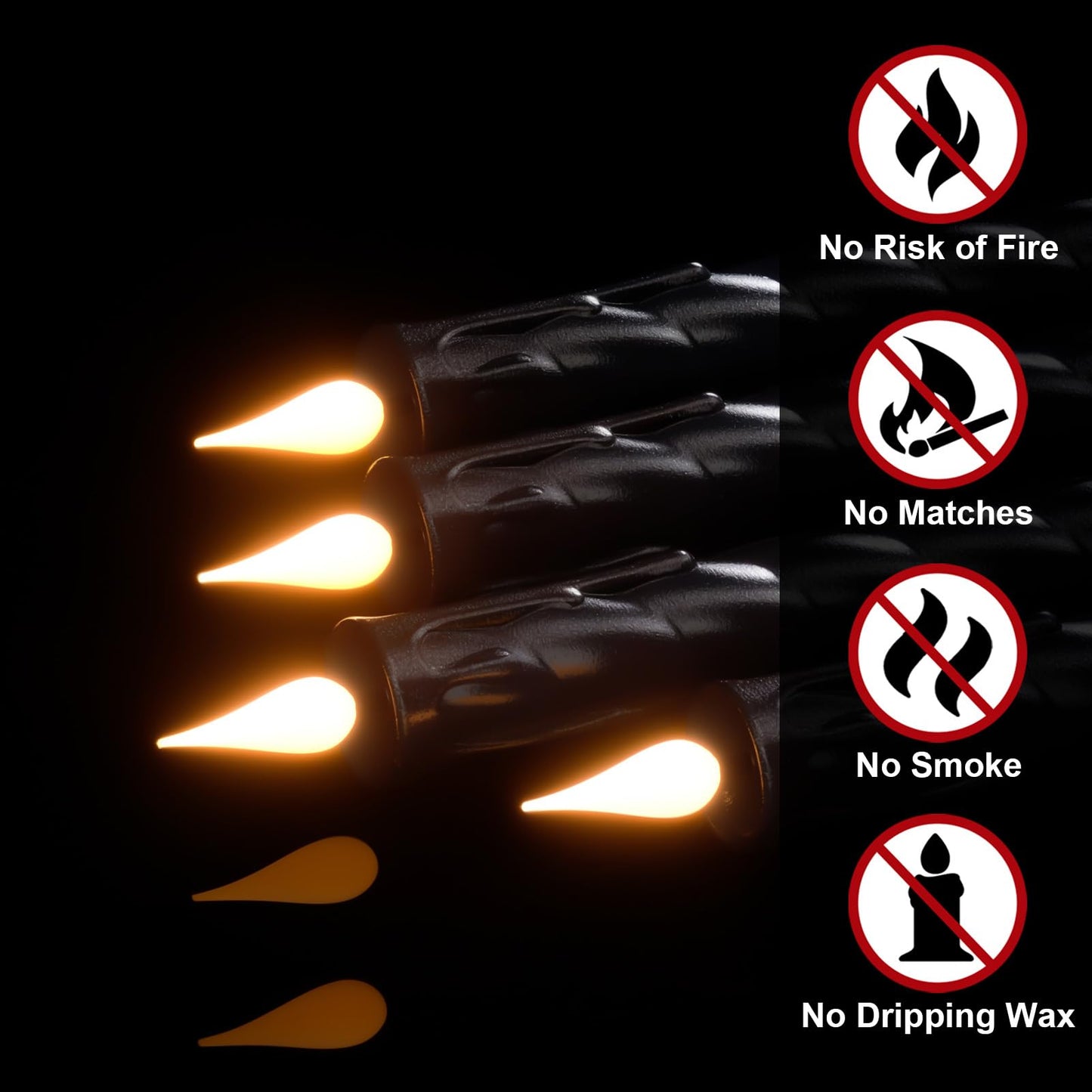 DRomance Flickering Flameless Taper Candles with Remote and Timer, 2 Pack Battery Operated LED Taper Candles 3D Wick Plastic Dripping Effect Dinner Halloween Indoor Decor(Black, 0.78" D x 9.65"" H)"