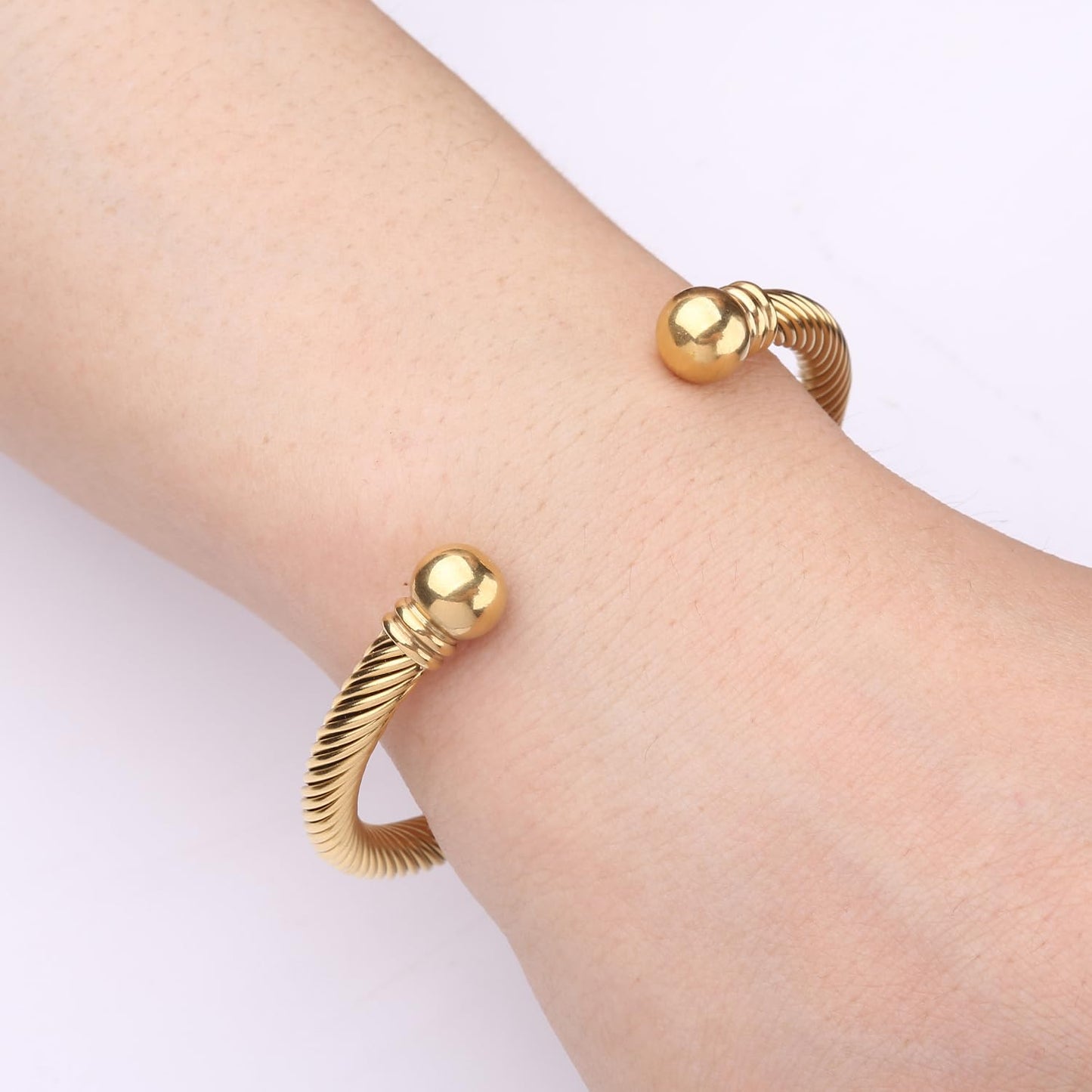Adjustable C-Shape Open Cuff Bangle, Twisted Cable Bracelet for Men & Women, Chic Stainless Steel Unisex Jewelry Gift for Him Her, Unique Anniversary Present (Gold)