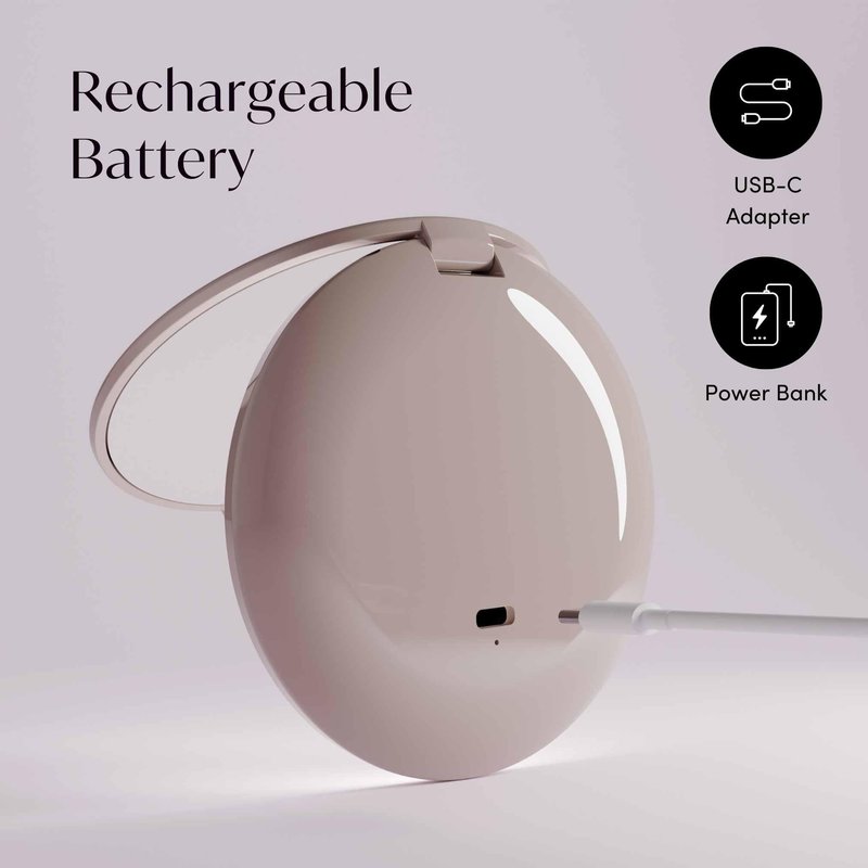 Fancii Mini Taylor Compact Magnifying Mirror with LED Light, 10x/1x, Rechargeable, 3 Light Settings, Dimmable - Small Lighted Travel Handheld Mirror for Pocket, Handbag, Purse, 2-Sided (Desert Sands)