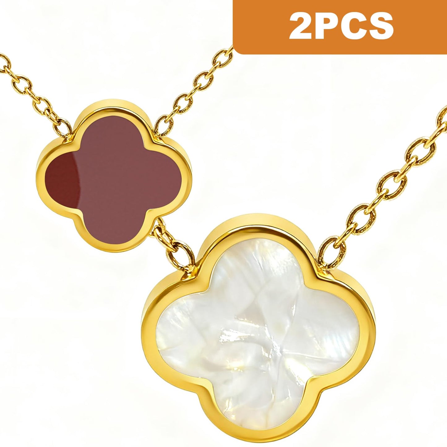 Aimétte Monette 18K Gold Plated Necklaces for Women, Dainty Lucky Four Leaf Clover Gold Necklace Set Clover Charm Necklace, Fashion Jewelry Gifts for Women Red and White