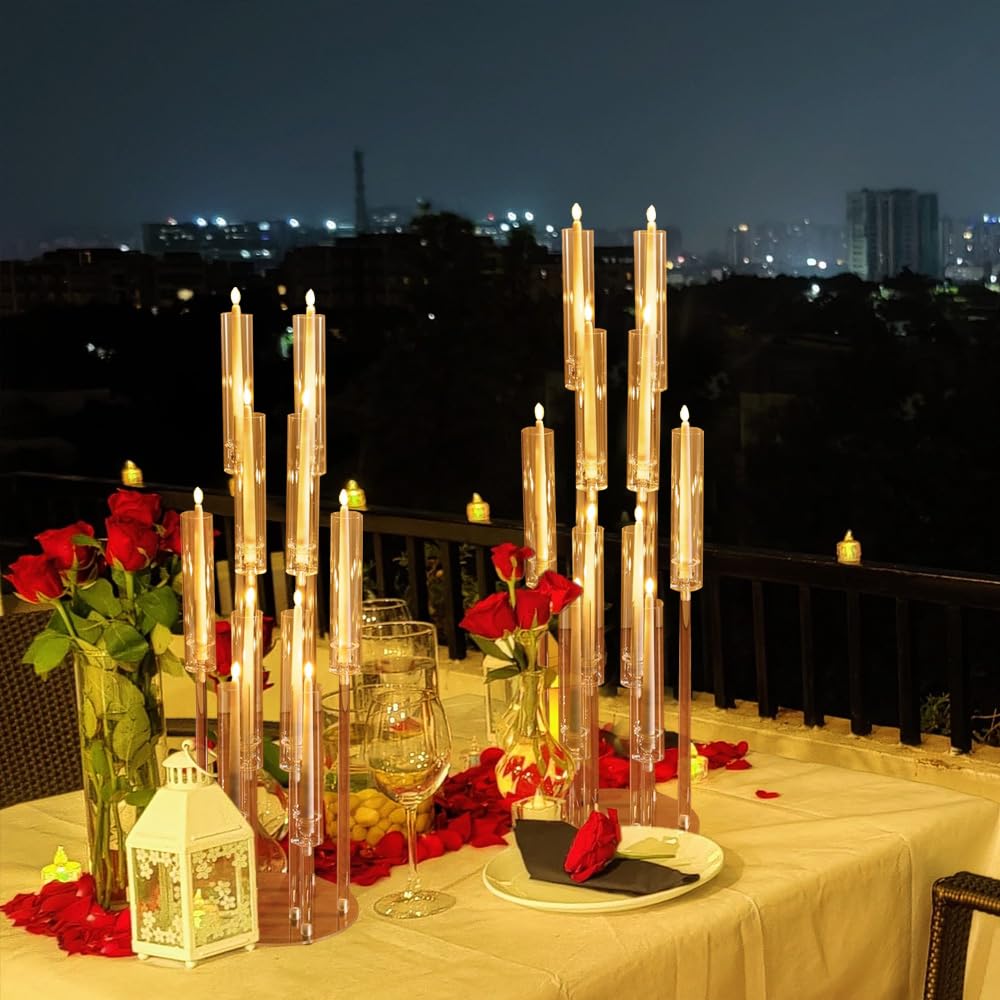 12PCS Acrylic Candle Holder for Party Table Centerpiece,Clear Acrylic Candelabra Centerpiece for Wedding Christmas Baby Shower Event Candles,Fit 0.8" LED Candles"