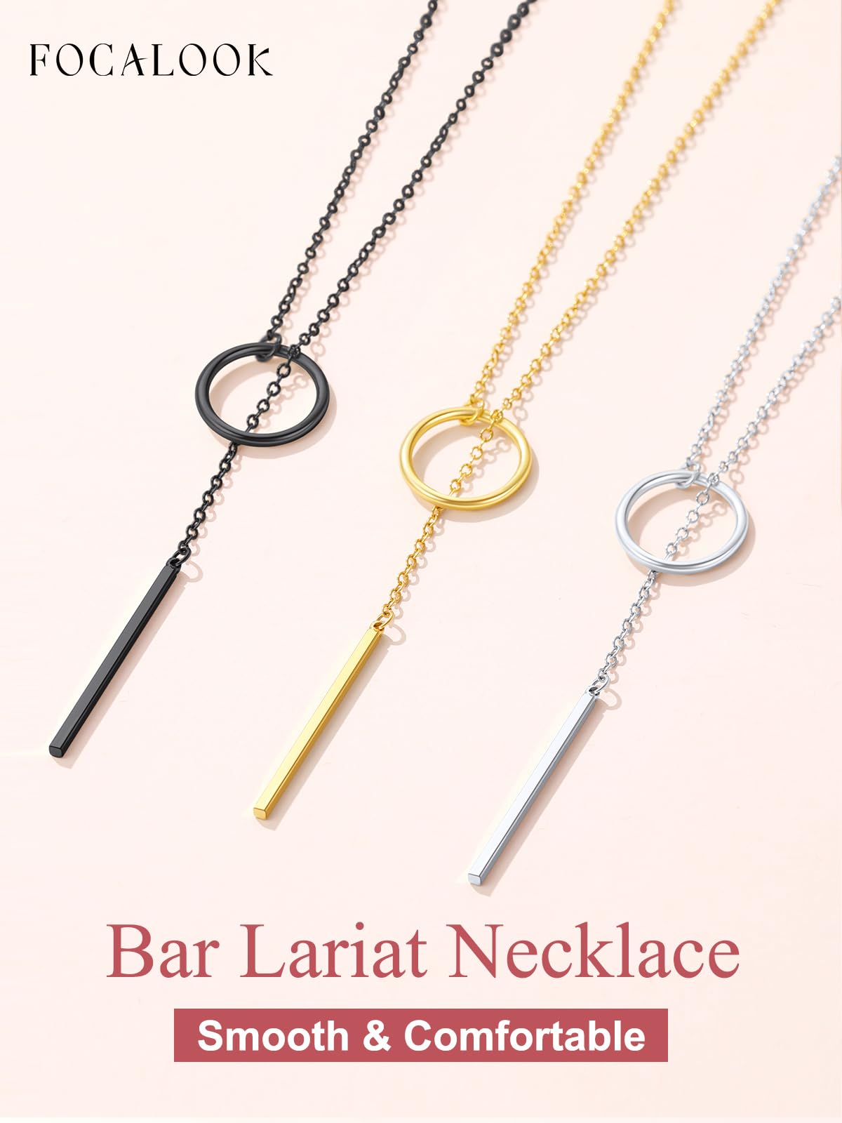 FOCALOOK Long Necklaces for Women Drop Vertical Bar Pendant Lariat Y Necklace 28inch/73cm