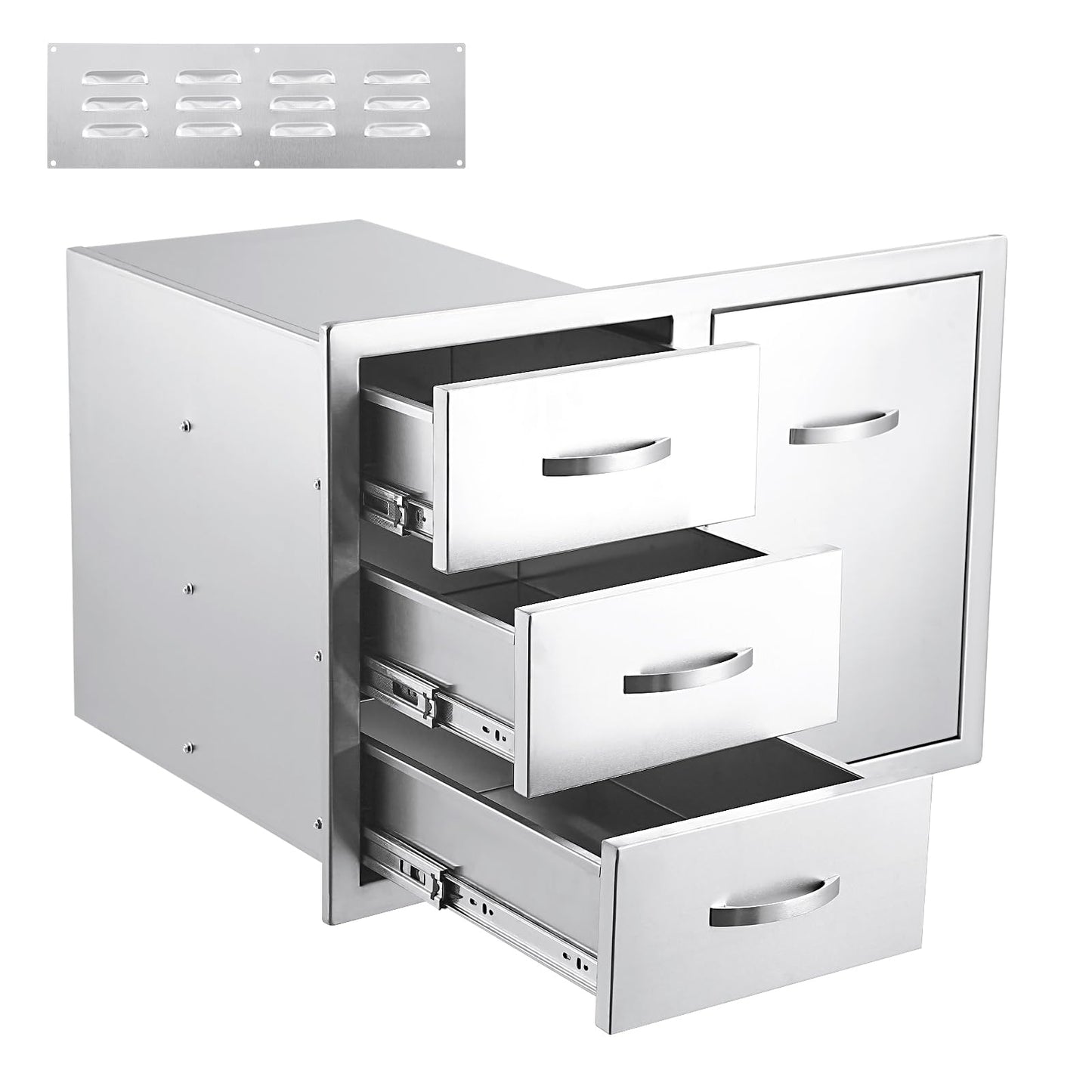 GarveeLife Outdoor Kitchen Cabinets - Stainless Steel Outdoor Kitchen Drawer Combo,Multi-Layer Design, Paper Towel Rack, Flush Mount Double Drawers, BBQ Island & Patio Grill Station, 28wx20dx20h Inch