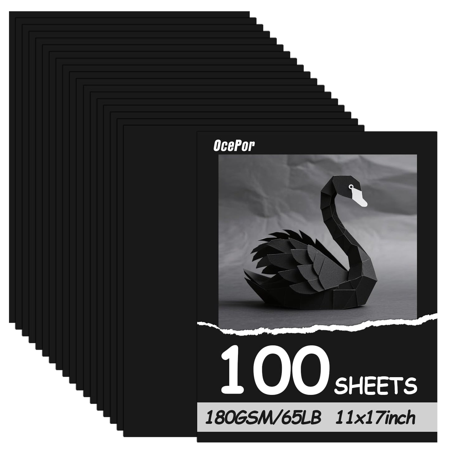 OcePor 100 Sheets Black Cardstock 11” x 17”, 65lb/180gsm Black Card Stock, Thick Card Stock Paper, Heavy Cardstock Paper for Printer, Resume, Scrapbooks, Art, Crafts, Business Cards
