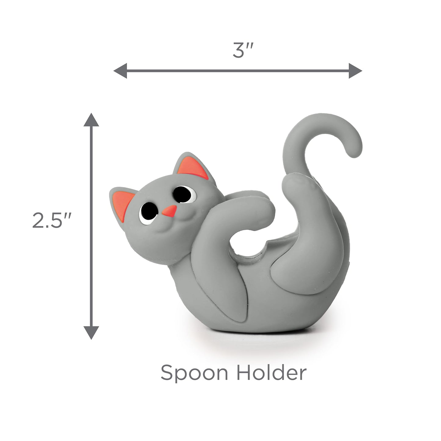 Gray Cat Spoon Rest for Stove Top – Silicone Pot Clip Utensil Holder & Lid Lifter – Funny Kitchen Gadget, Unique Grey Tabby Cat Gifts for Women – 3" x 2.5"