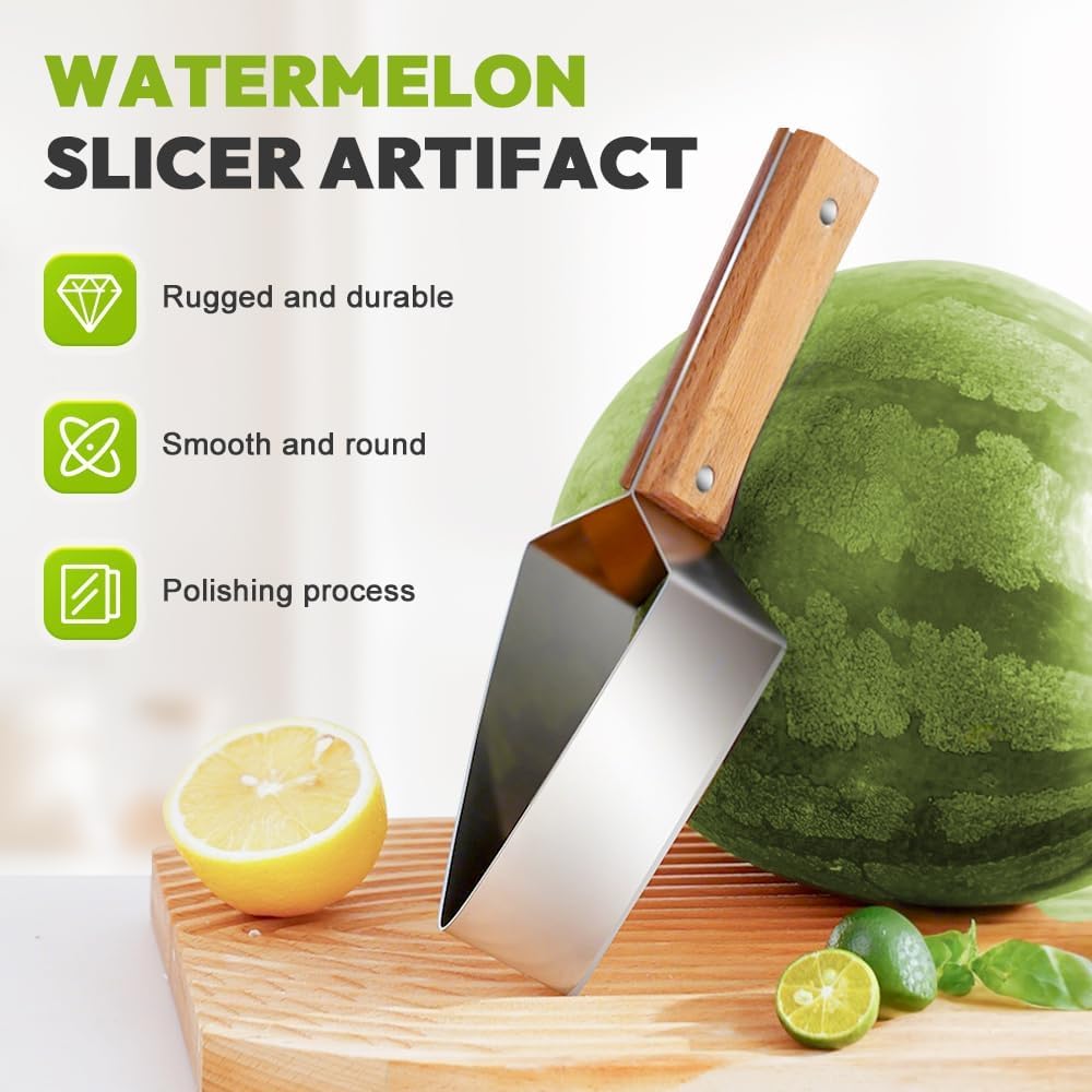 Triangle Watermelon Cutter, 2026 New Portable Stainless Steel Watermelon Slicer, Watermelon Cutter Slicer Tool with Wooden Handle, Melon Slicer, Fruit Cutter for Home, Kitchen, Camping, Picnic (2PCS)