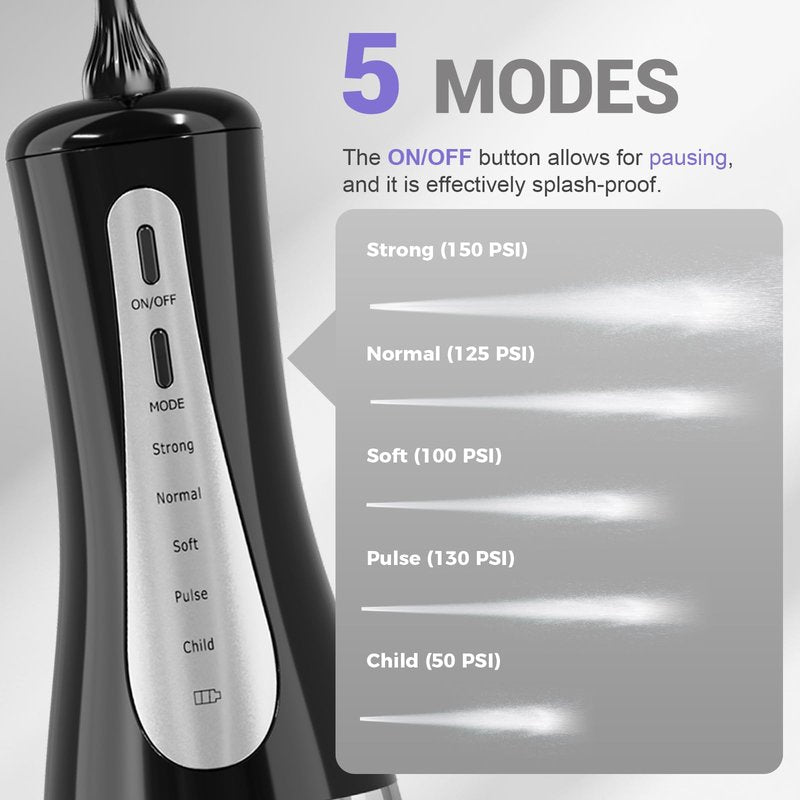 GOLDANT 2026 New 350ML Water Dental Flosser Teeth Pick with Bag, 5 Modes Portable Cordless Oral Irrigator Cleaner, Electric Rechargeable IPX7 Waterproof for Home Travel Teeth Cleaning Flossing (Black)