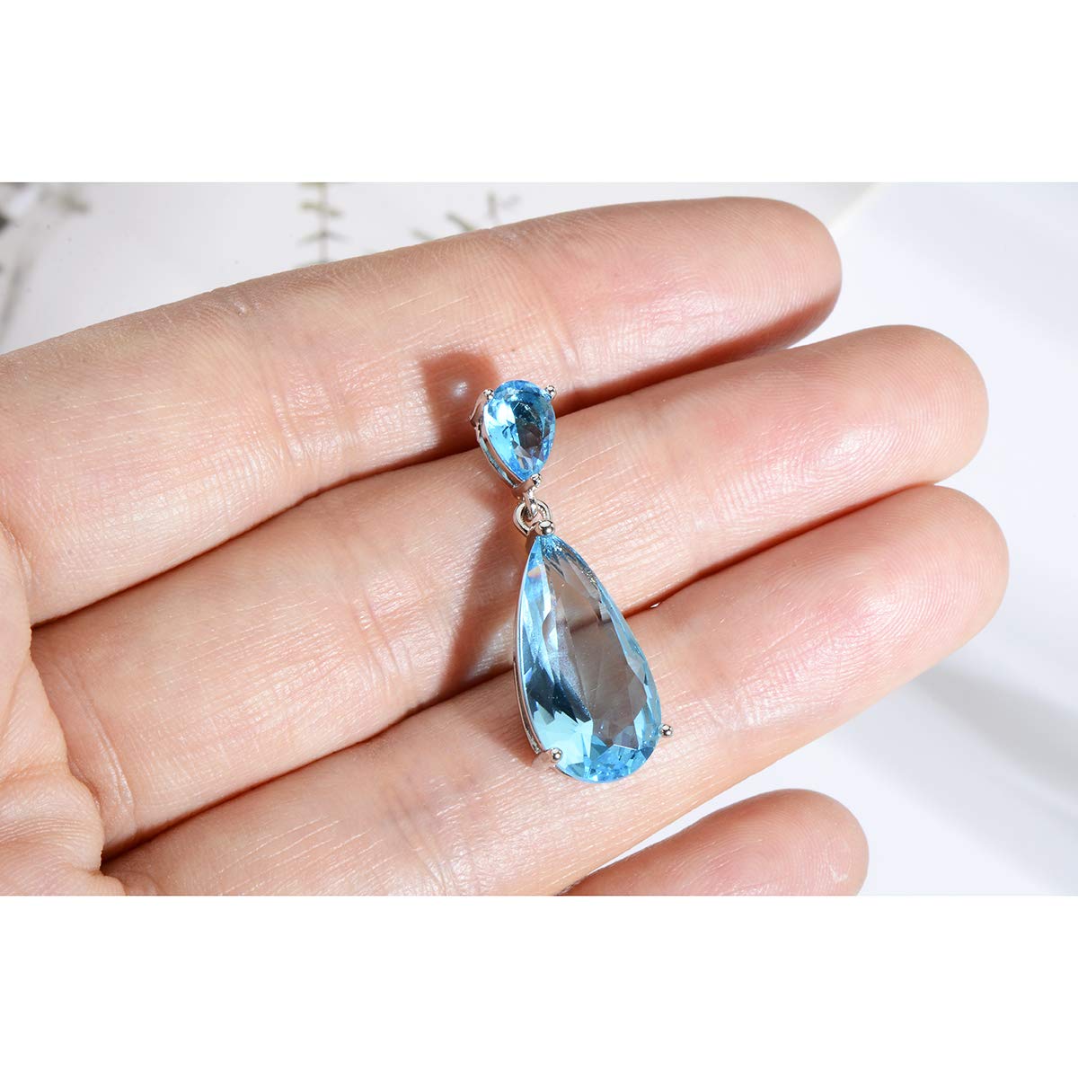 Mycitta Aquamarine Jewelry Set for Women - Sterling Silver Light Blue Teardrop Cubic Zirconia Crystal CZ Rhinestone Diamond Necklace Set for Wedding Bride Bridesmaid Mother of Bride Prom Party