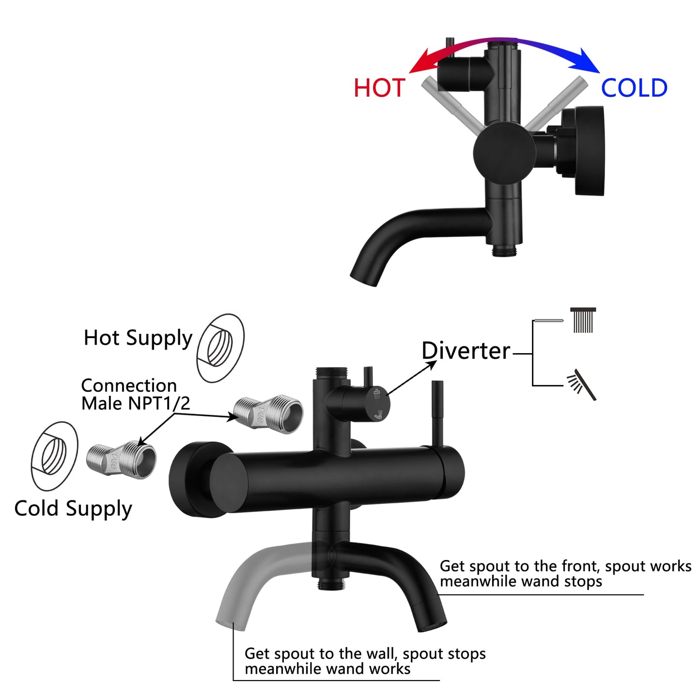 Matte Black Outdoor Shower Kit - SS304 Shower Head with Handheld, High Pressure, Complete Shower System with Enclosure and Fixtures