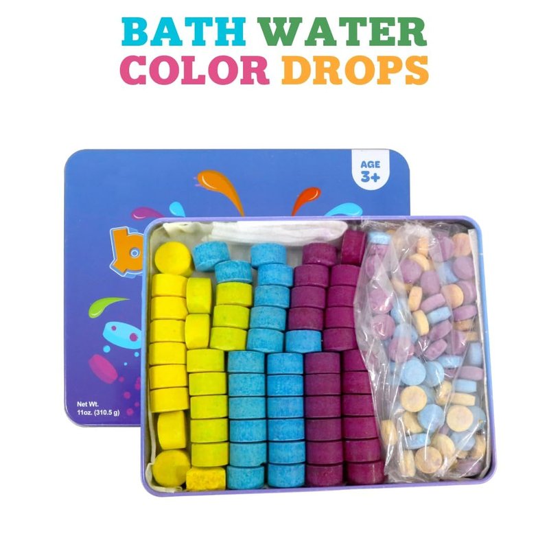 Kid Made Modern Bath Color Tablets for Kids - 450 Non Toxic Bath Drops for Toddlers Blue, Yellow, Pink, and Purple Bathtub Color Fizzies Tablets - Fun & Mini Bath Bombs (150 Count / 3 Pack - Ages 3+)