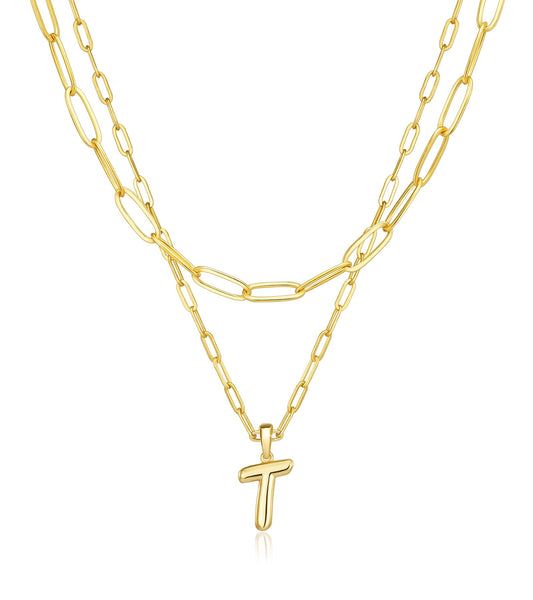 adoyi Gold Heart Initial Necklaces for Women Hers Dainty 14K Gold Plated Heart Layered Letter T Pendant Necklace Stack Jewelry Birthday Valentines Gifts for Women Mom and Wife
