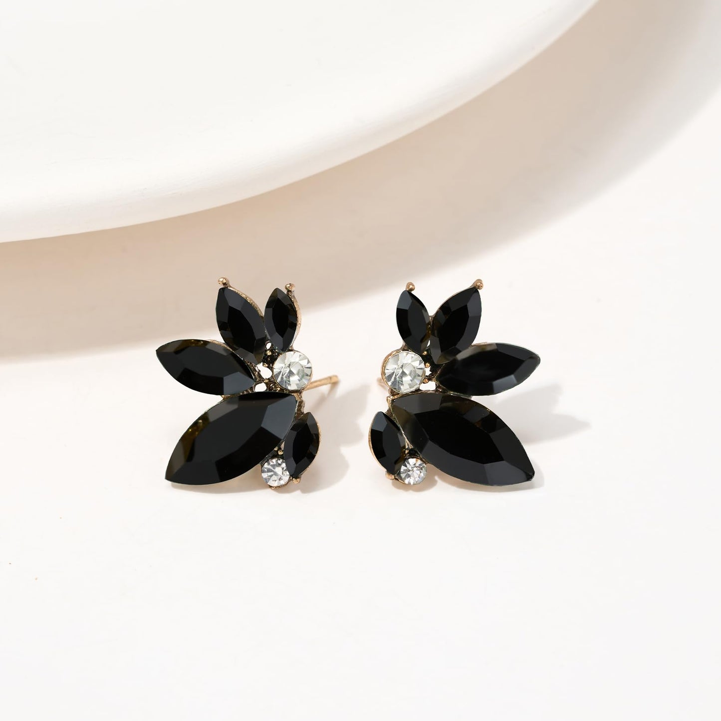 SWEETV Sparkly Black Rhinestone Stud Earrings for Women, Crystal Wedding Bridal Earrings for Brides,Cluster Bridesmaid Earrings, Prom Formal Party Jewelry